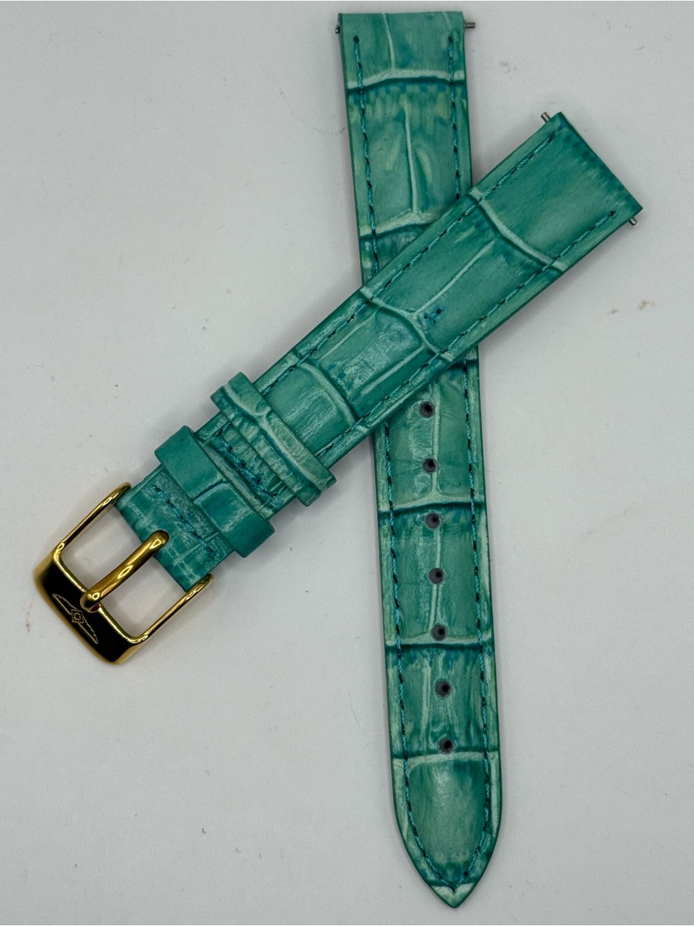 Invicta 16mm Teal Alligator Embossed Leather Watch Band Gold Tone Buckle